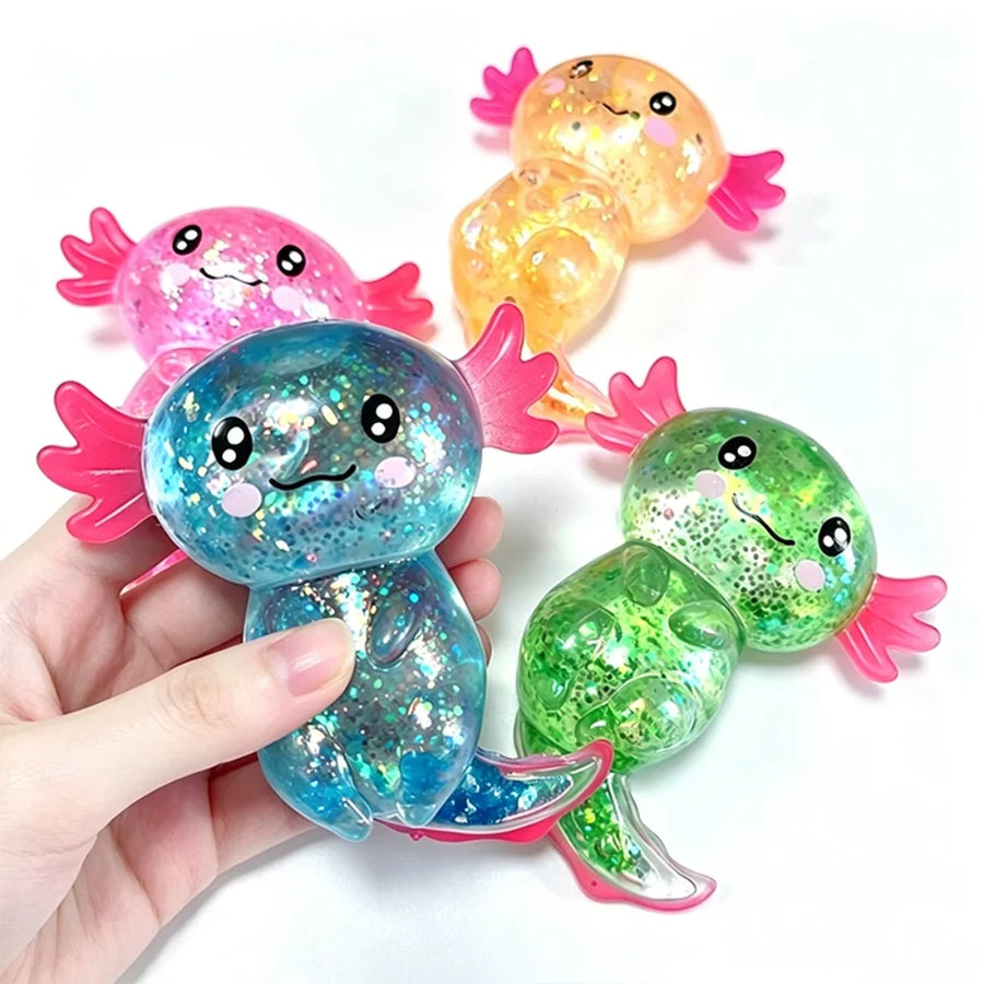 Glitter Axolotl Squishy Toy | Sparkly Salamander Stress Fidget